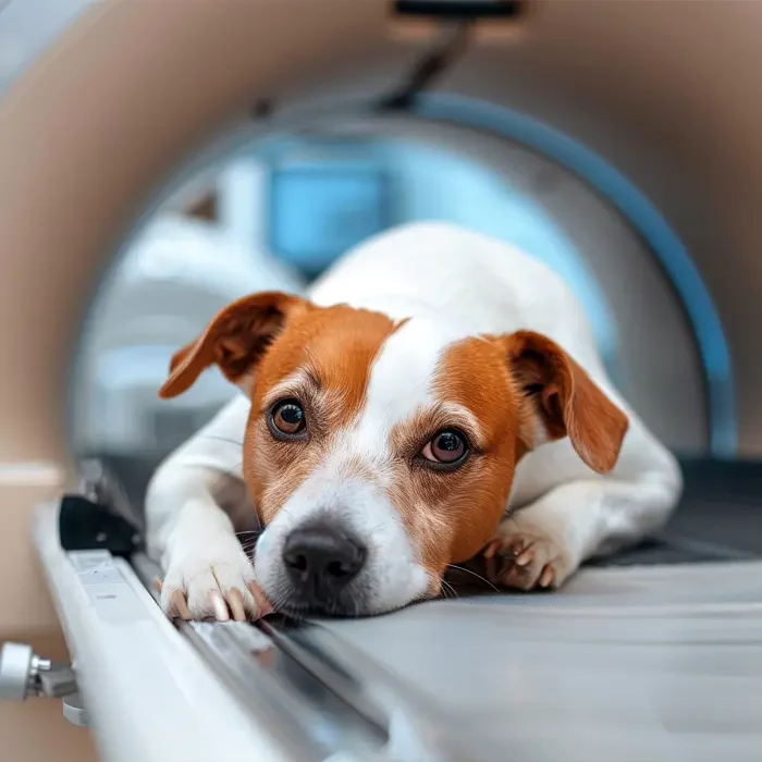dog going through ct scanner